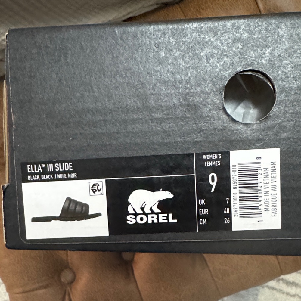 Sorel Ella III Slide Sandals - Black size 9 -New in box